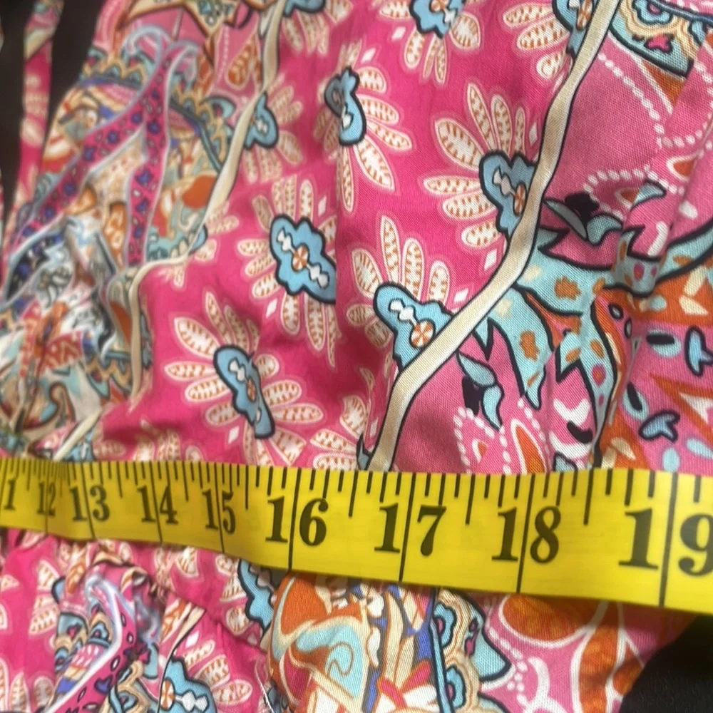 Pink multi colored hanker chief dress,V neck,tie in back,floral print,mid sleeve - Picture 7 of 12